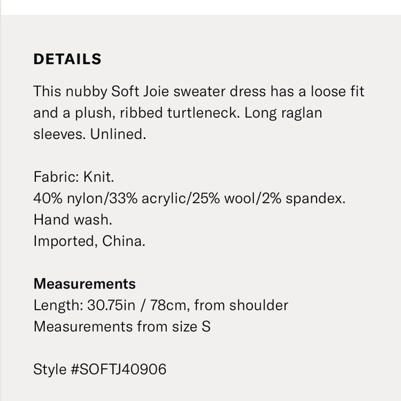 Soft joie Kincaid turtleneck sweater dress NEW - Picture 3 of 3